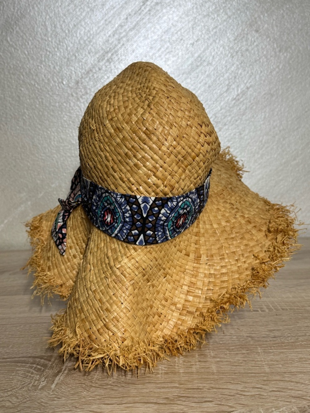 Natural-colored raffia straw floppy hat Women Size M-L - Picture 3 of 9